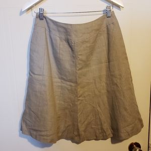 RW&CO Fit & Flare Midi Skirt Tan 100% Linen Lined Side Zipper Women 6 NWOT